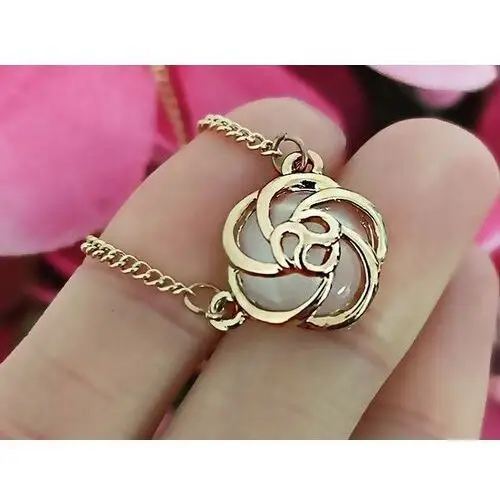 Komplet biżuterii w kształcie róży z kamieniem księżycowym, kolor różowy 4