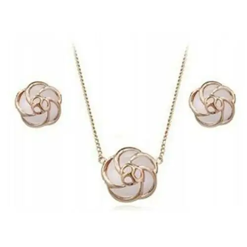Komplet biżuterii w kształcie róży z kamieniem księżycowym, kolor różowy