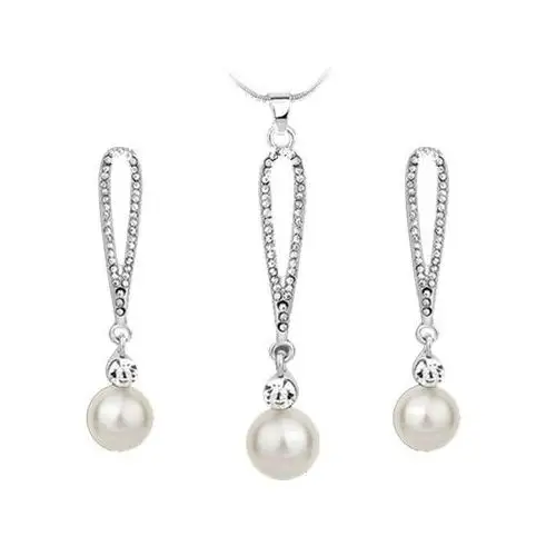 Komplet biżuterii z eleganckimi białymi perłami sopelki krople na prezent Lovrin