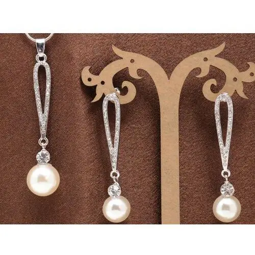 Komplet biżuterii z eleganckimi białymi perłami sopelki krople na prezent Lovrin 3