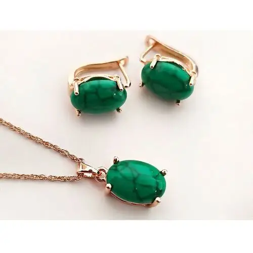 Komplet biżuterii z owalnym zielonymi kamieniem, 66456 4