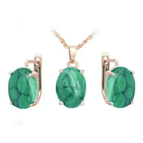 Komplet biżuterii z owalnym zielonymi kamieniem, 66456