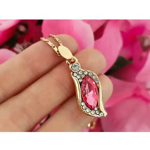 Lovrin Komplet biżuterii z różowymi cyrkoniami łezki kryształowe migdały 3