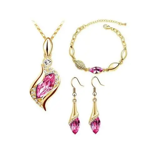 Lovrin Komplet biżuterii z różowymi cyrkoniami łezki kryształowe migdały