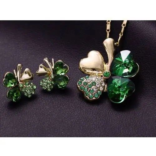 Lovrin Komplet biżuterii zielone koniczynki cyrkonie 2