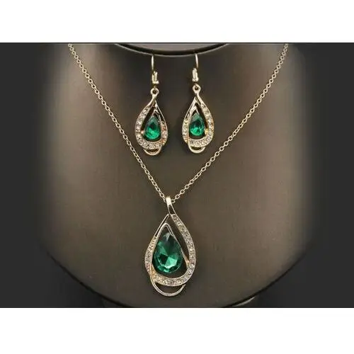 Komplet biżuterii zielone migdały prezent Lovrin 2