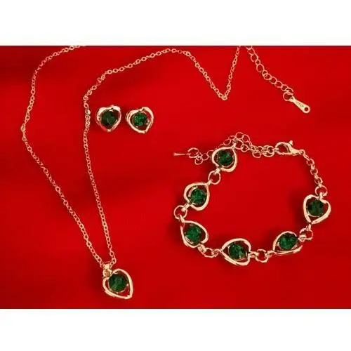 Komplet biżuterii zielone serduszka serca, 49569 5