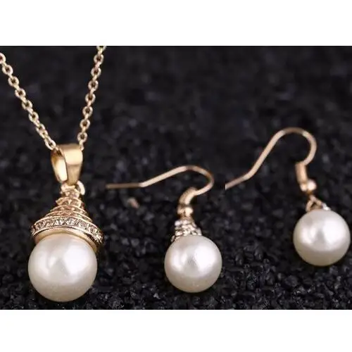 Komplet eleganckiej biżuterii wiszące białe perły wyjątkowy wzór trójkąciki, 92019 s2 3