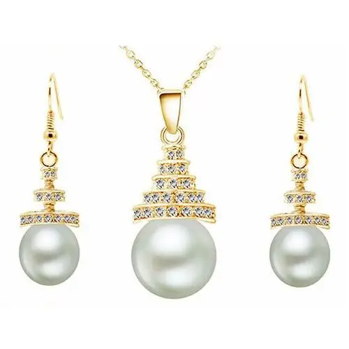 Komplet eleganckiej biżuterii wiszące białe perły wyjątkowy wzór trójkąciki, 92019 s2