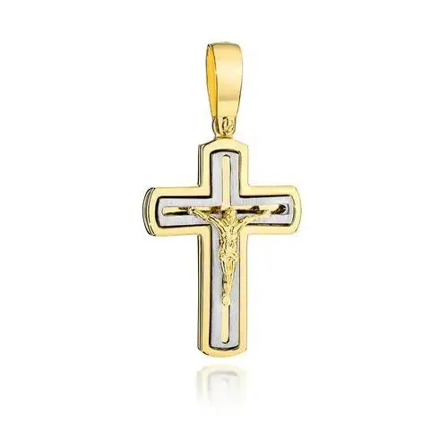 Krzyż złoty z Jezusem w dwóch kolorach złota, 4-9-C00105-2