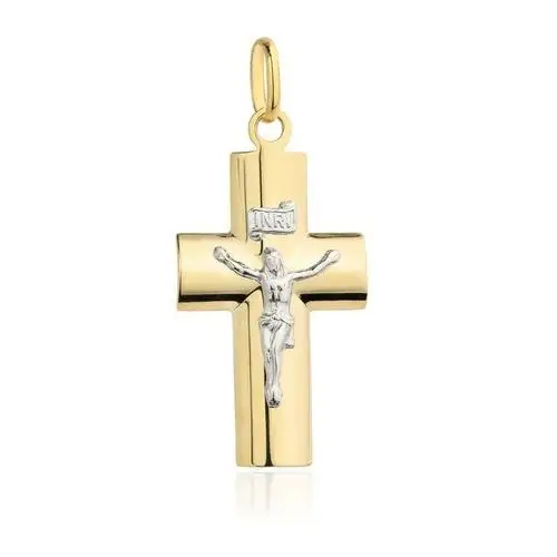 Krzyżyk gładki z ukrzyżowanym Jezusem w białym złocie