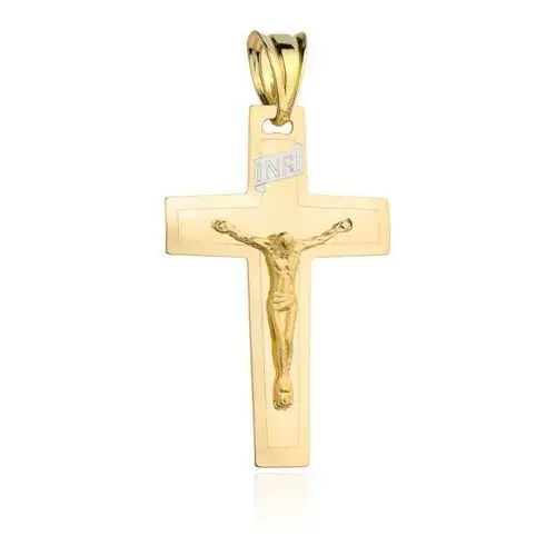 Krzyżyk złoty płaski z wypukłym Jezusem na krzyżu, 4-9-C00056-2