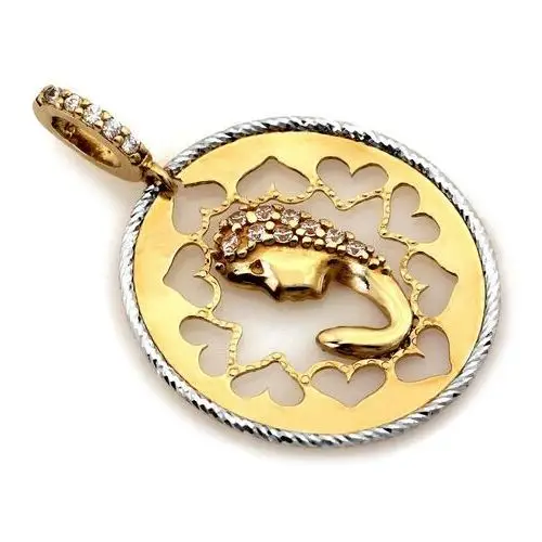 Medalik złoty 585 ażurowy owalny Matka Boska w oprawie z serc, kolor żółty