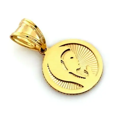 Medalik złoty 585 okrągły frezowany z Matką Bożą delikatny na prezent, ZA_7024_585