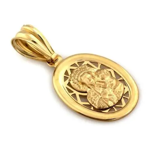 Medalik złoty 585 owalny z Matką Boską Częstochowską, kolor żółty