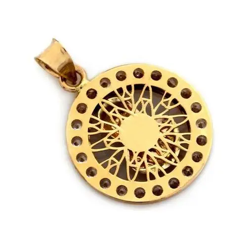 Medalik złoty okrągły Matka Boża zdobione cyrkoniami 2