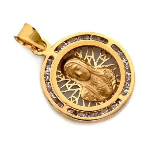 Medalik złoty okrągły Matka Boża zdobione cyrkoniami