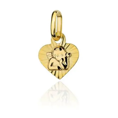 Medalik złoty z aniołkiem w diamentowanym sercu, 5-15-M00128-2