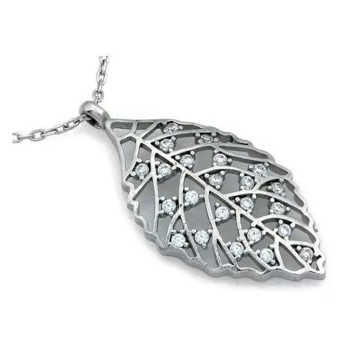 Naszyjnik srebrny z ażurowym liściem z cyrkoniami