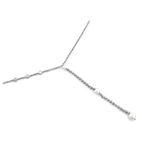 Naszyjnik srebrny z cyrkoniami i perłami krawatka, SNA_1612_925