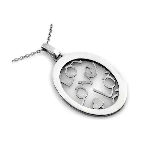 Naszyjnik srebrny z owalną ozdobą z napisem love Lovrin