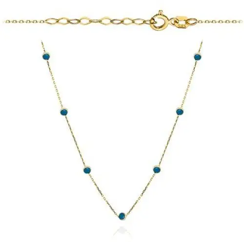 Naszyjnik złoty z turkusowymi kulkami, kolor niebieski