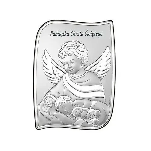 Lovrin Obraz ze srebra na chrzest z aniołem 7,5x10cm grawer