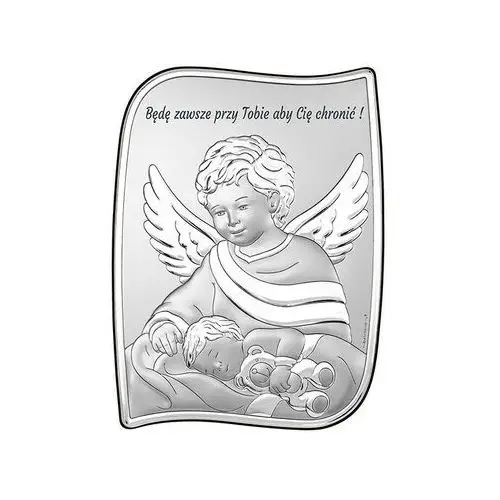 Obraz ze srebra z aniołkiem stróżem 9,6x13cm grawer