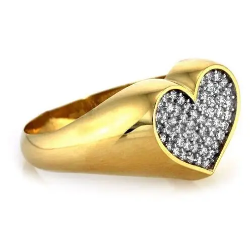 Lovrin Okazały pierścionek złoty 585 serce z cyrkoniami dwukolorowy