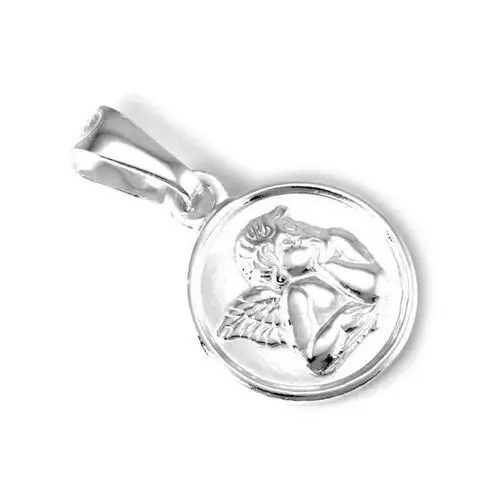 Okrągły medalik srebrny z aniołkiem Lovrin