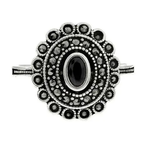 Pierścień srebrny duży owalny oksydowany z kamieniami Lovrin 2