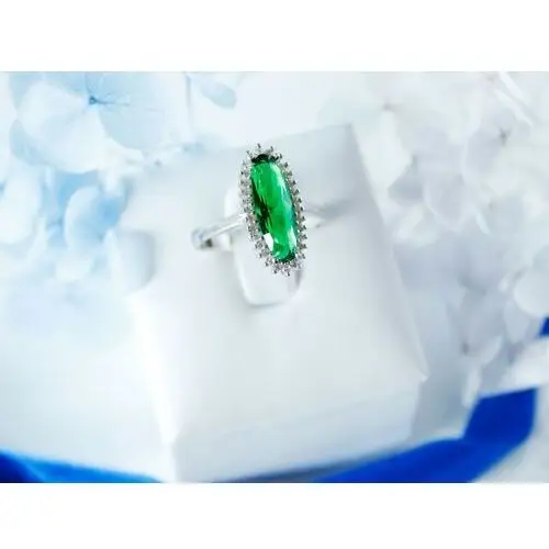 Pierścionek srebrny owalna markiza z dużym zielonym kamieniem, kolor zielony 5