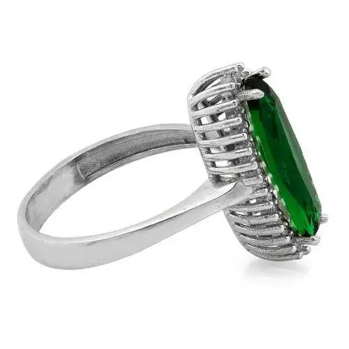 Pierścionek srebrny owalna markiza z dużym zielonym kamieniem, kolor zielony 3