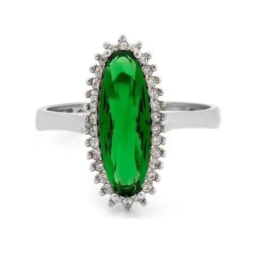 Pierścionek srebrny owalna markiza z dużym zielonym kamieniem, kolor zielony 2