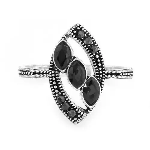 Pierścionek srebrny z markazytami i czarnymi kamieniami, kolor czarny 2