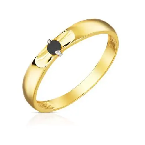 Pierścionek złoty klasyczny z kamieniem w kolorze czarnym