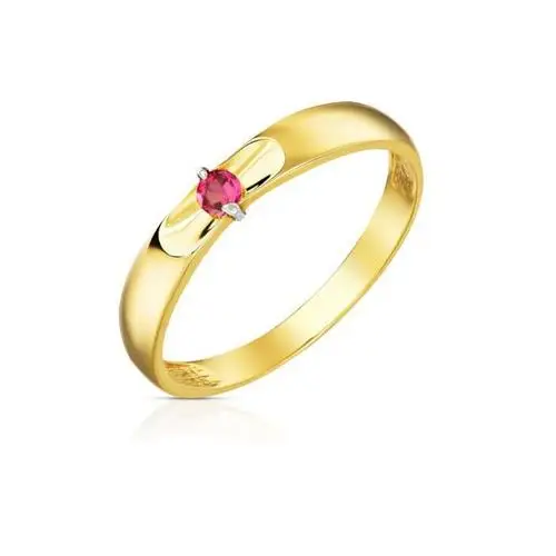 Pierścionek złoty klasyczny z kamieniem w kolorze rubinowym Lovrin