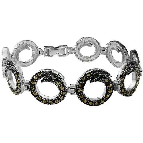 Lovrin Srebrna bransoletka 925 duże ringi z markazytami ringi naturalne kamienie na prezent