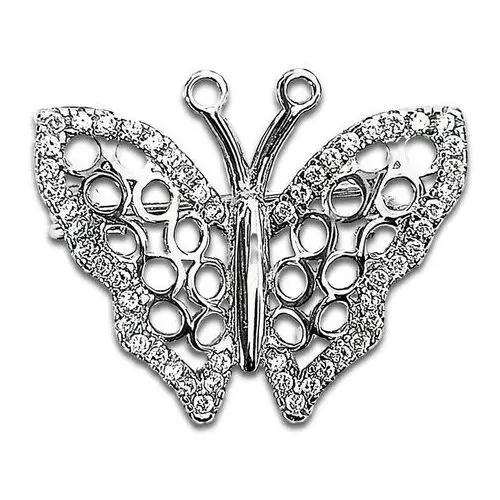 Srebrna broszka 925 ażurowy motylek z białymi cyrkoniami na prezent motyl, PA00460 s1