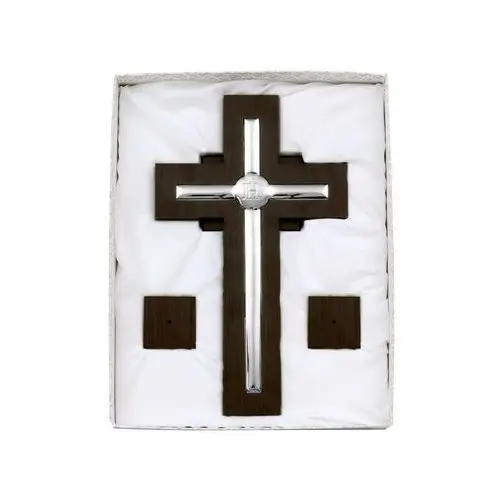 Srebrna figurka 925 krzyż z drewnem grawer komunia 24,5cm Lovrin 2