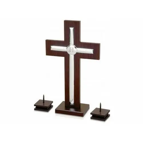 Srebrna figurka 925 krzyż z drewnem grawer komunia 24,5cm Lovrin