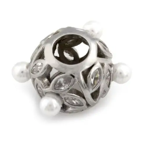 Srebrna zawieszka charms beads kulka z cyrkoniami z perłami, kolor biały