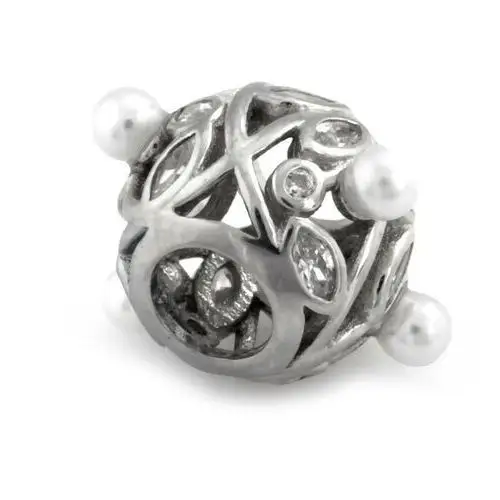 Srebrna zawieszka charms beads kulka z cyrkoniami z perłami, kolor biały 2