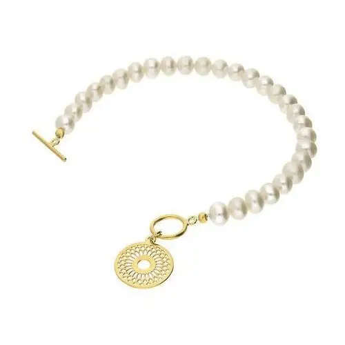 Lovrin Srebrna złocona bransoletka 925 ażurowa z perłami 11,60g
