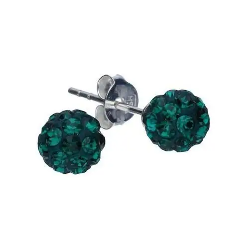 Srebrne kolczyki 925 kulki z zielonymi kryształkami 0,58g, kolor zielony