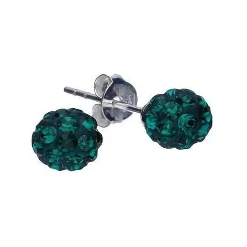 Srebrne kolczyki 925 kulki z zielonymi kryształkami 1,00g