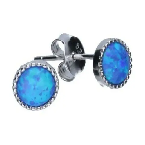 Lovrin Srebrne kolczyki 925 okrągłe z opalem 0,89g niebieski opal
