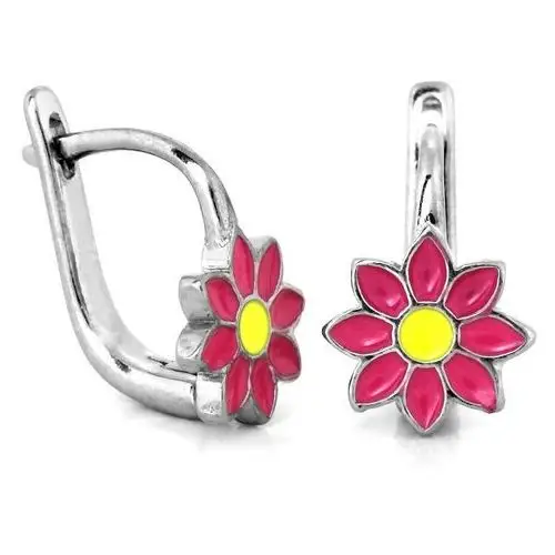 Srebrne kolczyki dla dziewczynki pr 925 z różowym kwiatuszkiem Lovrin