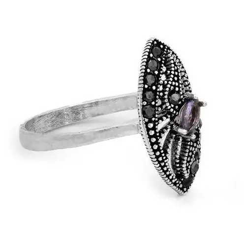 Srebrny ażurowy pierścionek z markazytami i fioletową cyrkonią, kolor fioletowy 3