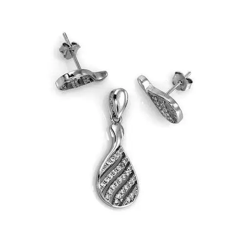 Srebrny komplet biżuterii 925 ażurowe migdały z cyrkoniami Lovrin
